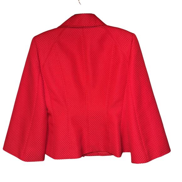 Evan Picone Red Blazer Womens 4P Open Front Lined Jacket Holidays Black Buttons - Picture 8 of 8